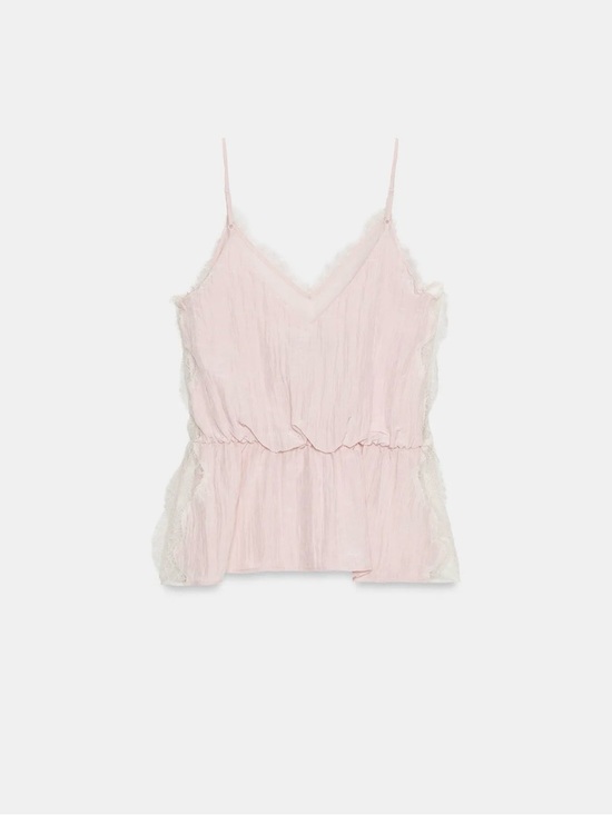 Zara Tops - EUC Zara Pale Pink Lace-Trim Cami top